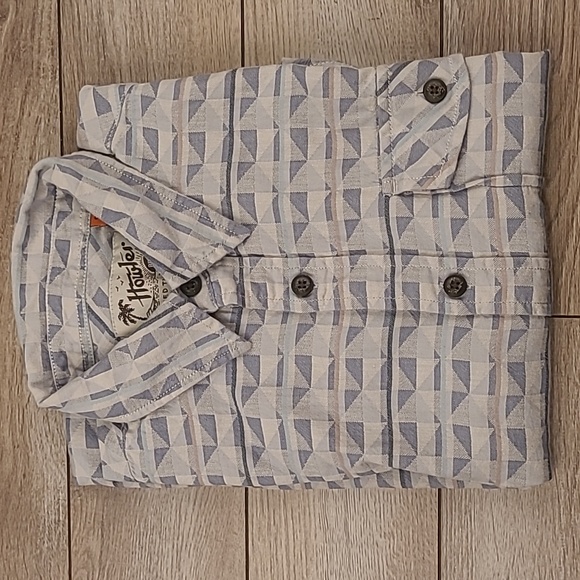 HOWLER BROTHERS Grey Blue Abstract Cotton Mens Sz S Button Up Short Sleeve Shirt - Picture 1 of 8